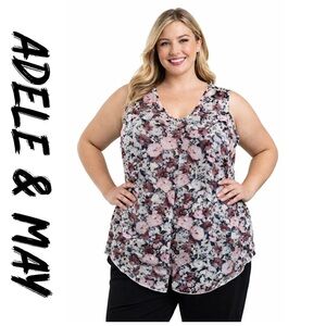 Adele & May womans 3x floral tank top with sheer overlay